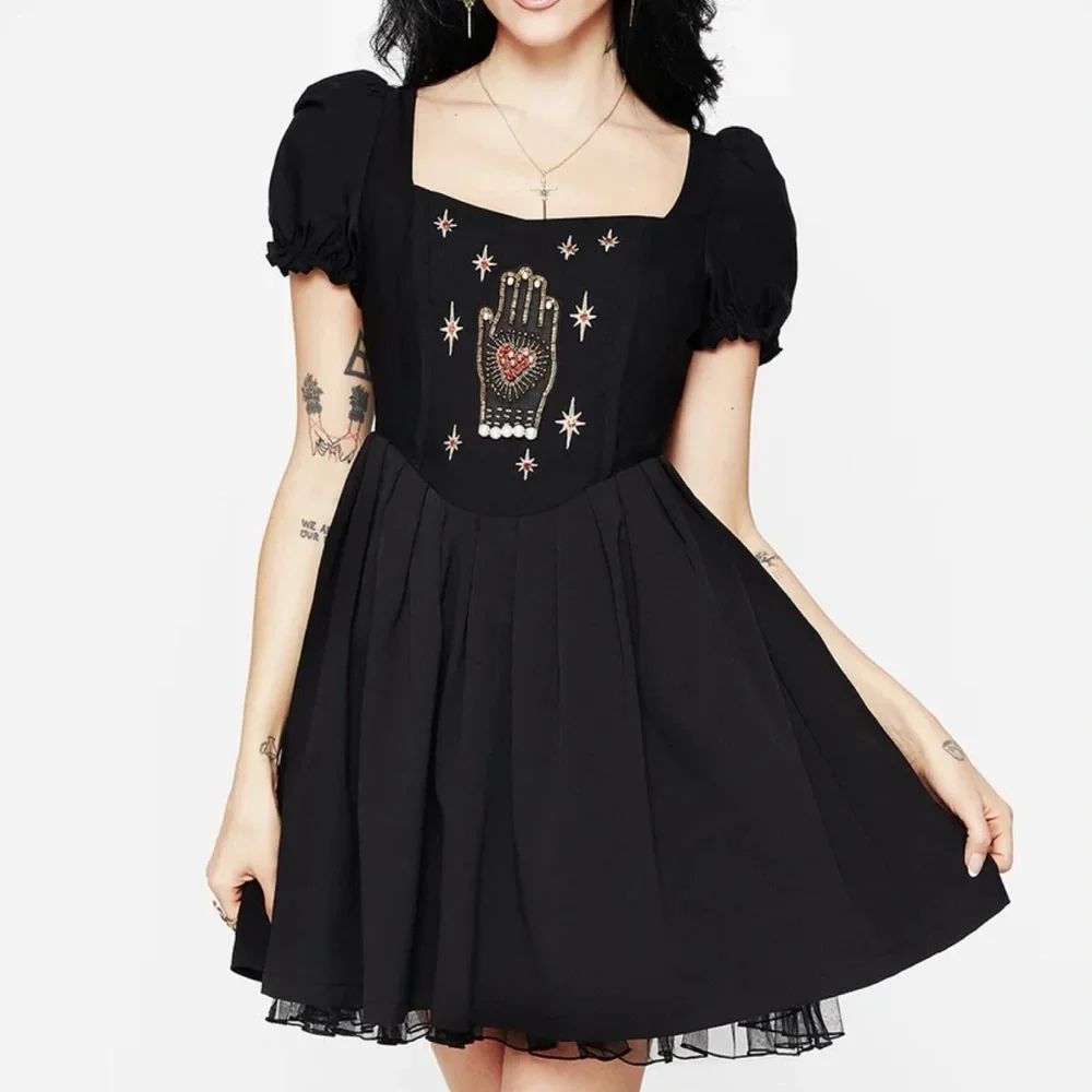 Disturbia Ingrid Embroidered Hand Applique Babydoll Corset Mini Dress Size 14 1X - Picture 8 of 16